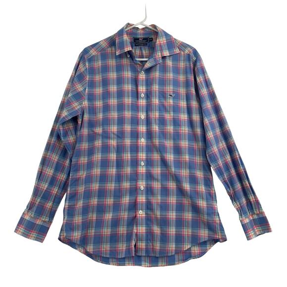 Vineyard Vines Slim Fit Tucker Button Down Shirt Men's Size M Blue/Pink Plaid - Picture 1 of 7